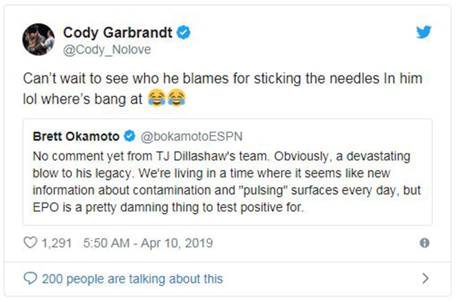 Cody Garbrandt phang TJ Dillashaw thẳng tay trên Twitter sau vụ chất cấm